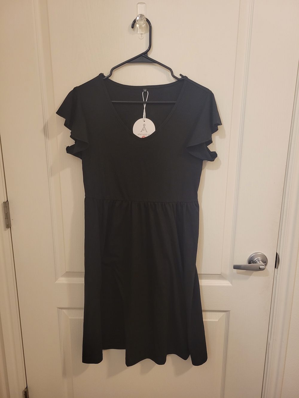 Women's Black Ruffle Sleeve V-Neck Dress